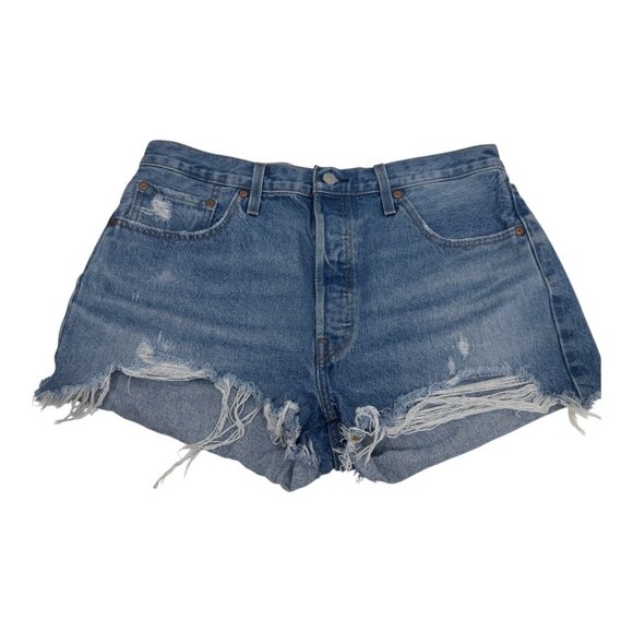 Levis Premium Women Distressed Button Fly High-Waisted Denim Short SZ W34 Cotton - Picture 11 of 12